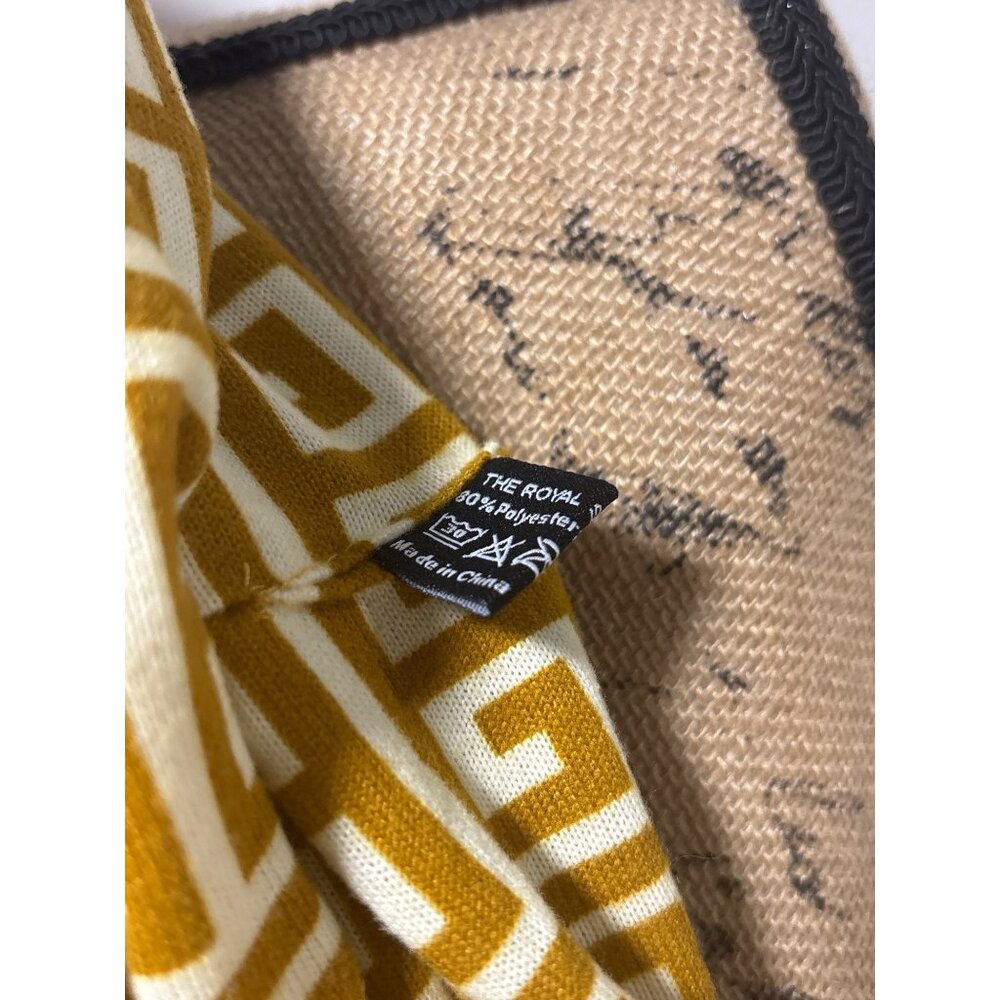 Geometric Yellow & White Infinity Greek Key Scarf Long Soft - Picture 2 of 7